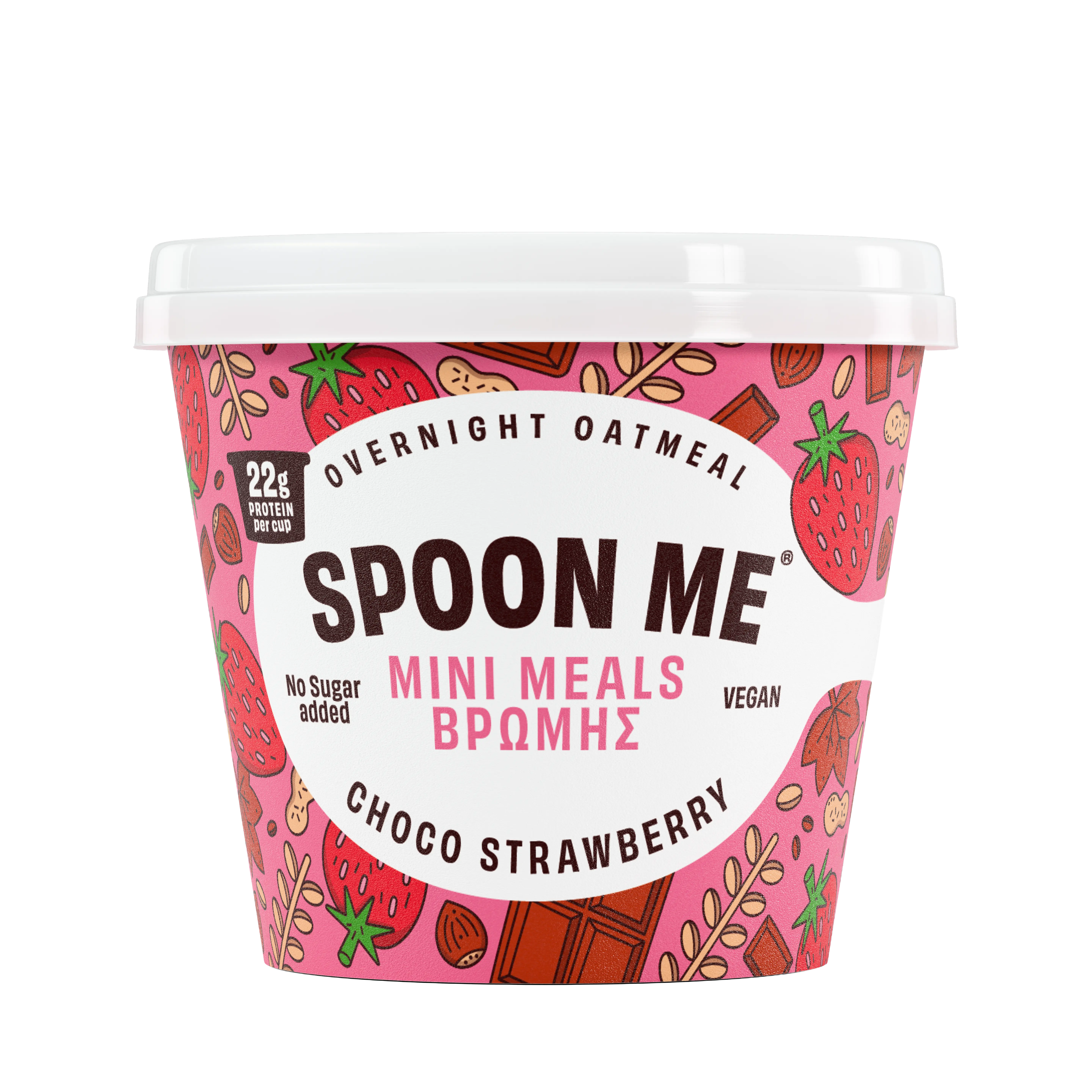 Συσκευασία Spoon Me Choco Strawberry Splash - Vegan overnight oats με σοκολάτα, φράουλα και υψηλή πρωτεΐνη